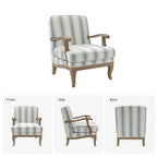 Fauteuil de ferme en polyester gris/rayé/beige/bleu avec accoudoirs et pieds en bois massif - Usage unique