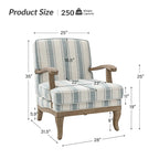 Fauteuil de ferme en polyester gris/rayé/beige/bleu avec accoudoirs et pieds en bois massif - Usage unique