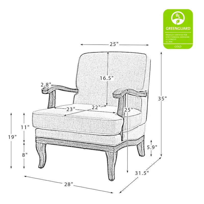 Fauteuil de ferme en polyester gris/rayé/beige/bleu avec accoudoirs et pieds en bois massif - Usage unique