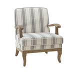 Fauteuil de ferme en polyester gris/rayé/beige/bleu avec accoudoirs et pieds en bois massif - Usage unique