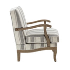 Fauteuil de ferme en polyester gris/rayé/beige/bleu avec accoudoirs et pieds en bois massif - Usage unique