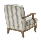 Fauteuil de ferme en polyester gris/rayé/beige/bleu avec accoudoirs et pieds en bois massif - Usage unique