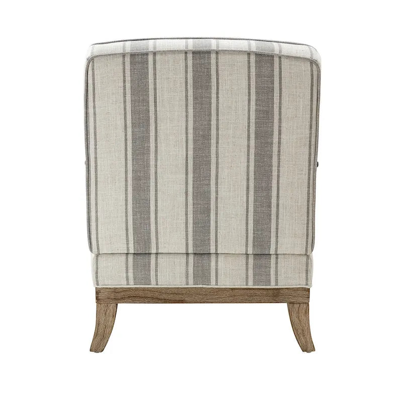Fauteuil de ferme en polyester gris/rayé/beige/bleu avec accoudoirs et pieds en bois massif - Usage unique