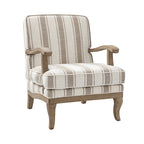 Fauteuil de ferme en polyester gris/rayé/beige/bleu avec accoudoirs et pieds en bois massif - Usage unique