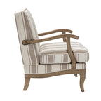 Fauteuil de ferme en polyester gris/rayé/beige/bleu avec accoudoirs et pieds en bois massif - Usage unique