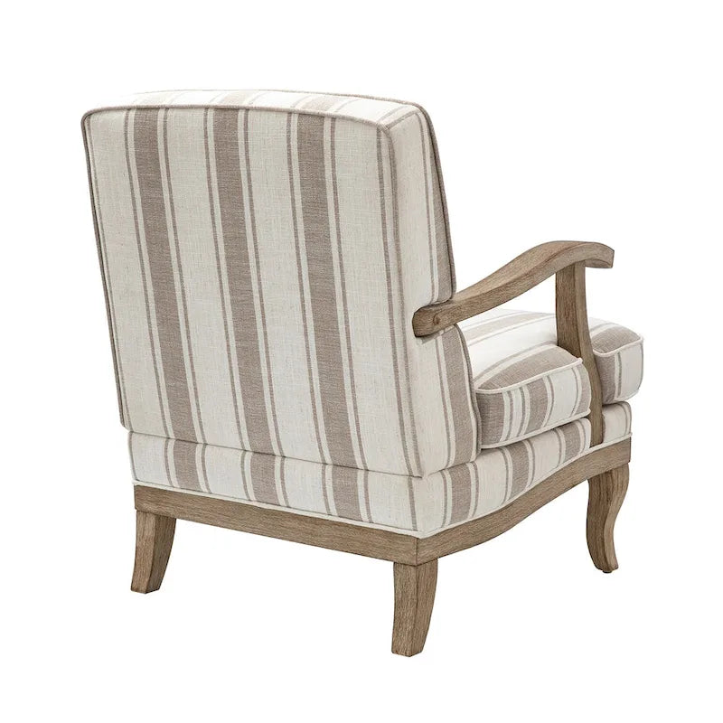 Fauteuil de ferme en polyester gris/rayé/beige/bleu avec accoudoirs et pieds en bois massif - Usage unique