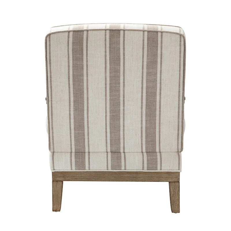 Fauteuil de ferme en polyester gris/rayé/beige/bleu avec accoudoirs et pieds en bois massif - Usage unique