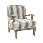 Fauteuil de ferme en polyester gris/rayé/beige/bleu avec accoudoirs et pieds en bois massif - Usage unique