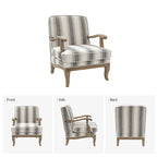 Fauteuil de ferme en polyester gris/rayé/beige/bleu avec accoudoirs et pieds en bois massif - Usage unique