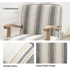 Fauteuil de ferme en polyester gris/rayé/beige/bleu avec accoudoirs et pieds en bois massif - Usage unique