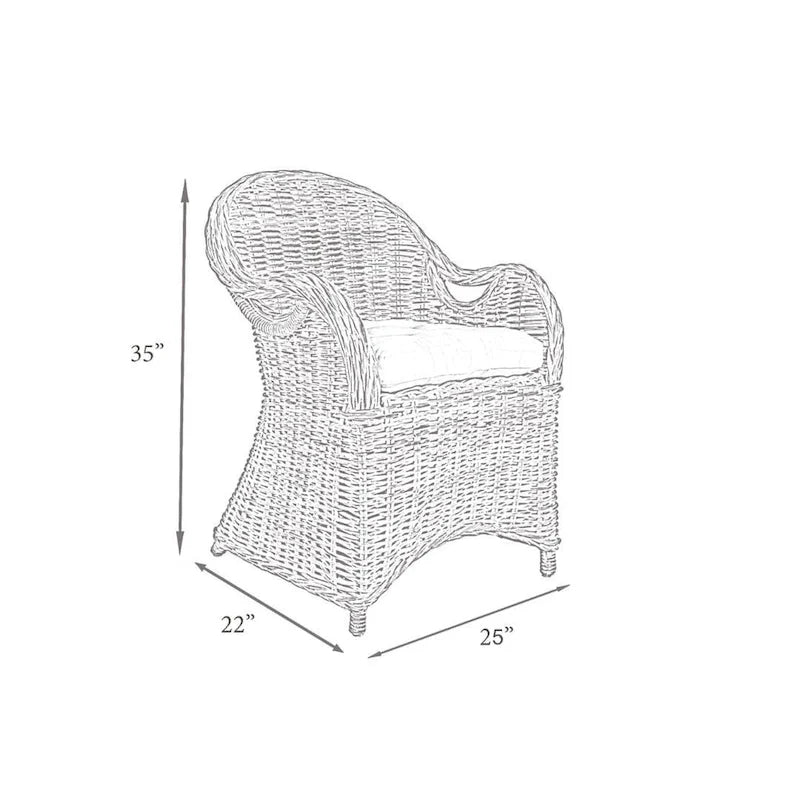 Fauteuil en rotin tressé marron-bleu délavé / blanchi à la chaux avec coussin - Usage unique