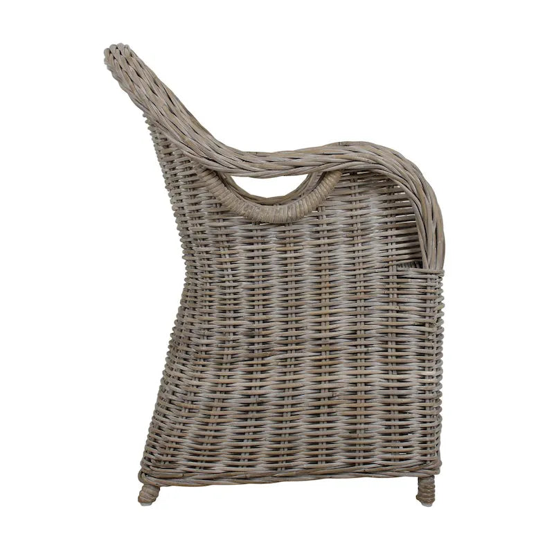 Fauteuil en rotin tressé marron-bleu délavé / blanchi à la chaux avec coussin - Usage unique