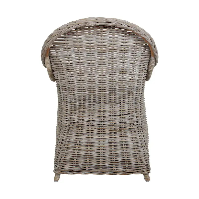 Fauteuil en rotin tressé marron-bleu délavé / blanchi à la chaux avec coussin - Usage unique