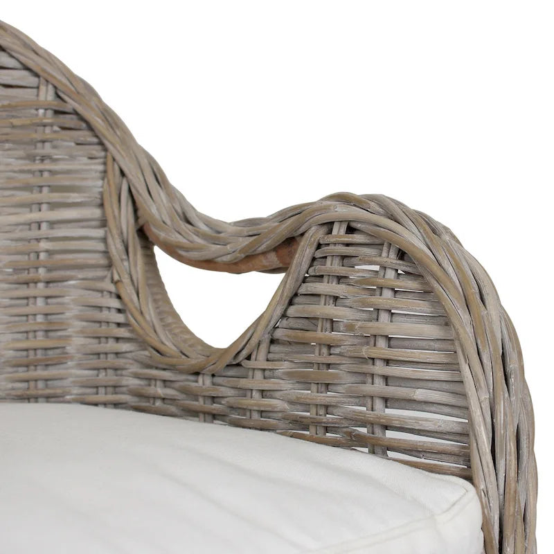Fauteuil en rotin tressé marron-bleu délavé / blanchi à la chaux avec coussin - Usage unique