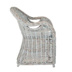 Fauteuil en rotin tressé marron-bleu délavé / blanchi à la chaux avec coussin - Usage unique