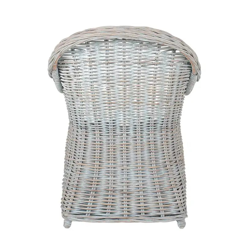 Fauteuil en rotin tressé marron-bleu délavé / blanchi à la chaux avec coussin - Usage unique