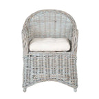 Fauteuil en rotin tressé marron-bleu délavé / blanchi à la chaux avec coussin - Usage unique