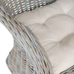 Fauteuil en rotin tressé marron-bleu délavé / blanchi à la chaux avec coussin - Usage unique