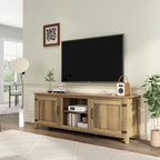 Meuble TV moderne Noyer / Gris / Noir avec portes de rangement et étagères ouvertes - Usage unique