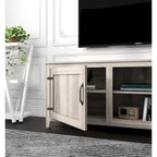 Meuble TV moderne Noyer / Gris / Noir avec portes de rangement et étagères ouvertes - Usage unique