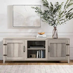 Meuble TV moderne Noyer / Gris / Noir avec portes de rangement et étagères ouvertes - Usage unique