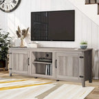 Meuble TV moderne Noyer / Gris / Noir avec portes de rangement et étagères ouvertes - Usage unique