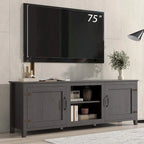 Meuble TV moderne Noyer / Gris / Noir avec portes de rangement et étagères ouvertes - Usage unique