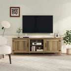 Meuble TV moderne Noyer / Gris / Noir avec portes de rangement et étagères ouvertes - Usage unique