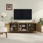 Meuble TV moderne Noyer / Gris / Noir avec portes de rangement et étagères ouvertes - Usage unique