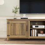 Meuble TV moderne Noyer / Gris / Noir avec portes de rangement et étagères ouvertes - Usage unique