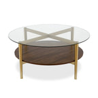 Table basse ronde moderne du milieu du siècle en verre trempé et cadre en acier, or/blanc – Usage unique