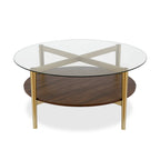 Table basse ronde moderne du milieu du siècle en verre trempé et cadre en acier, or/blanc – Usage unique