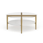 Table basse ronde moderne du milieu du siècle en verre trempé et cadre en acier, or/blanc – Usage unique
