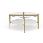 Table basse ronde moderne du milieu du siècle en verre trempé et cadre en acier, or/blanc – Usage unique