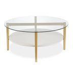 Table basse ronde moderne du milieu du siècle en verre trempé et cadre en acier, or/blanc – Usage unique