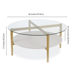 Table basse ronde moderne du milieu du siècle en verre trempé et cadre en acier, or/blanc – Usage unique
