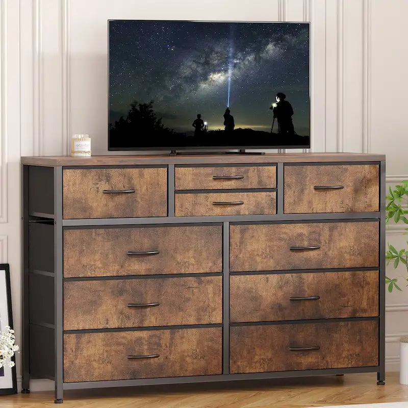 Commode TV moderne à 10 tiroirs Rose / Saule noir / Blanc / Marron / Noir - Usage unique