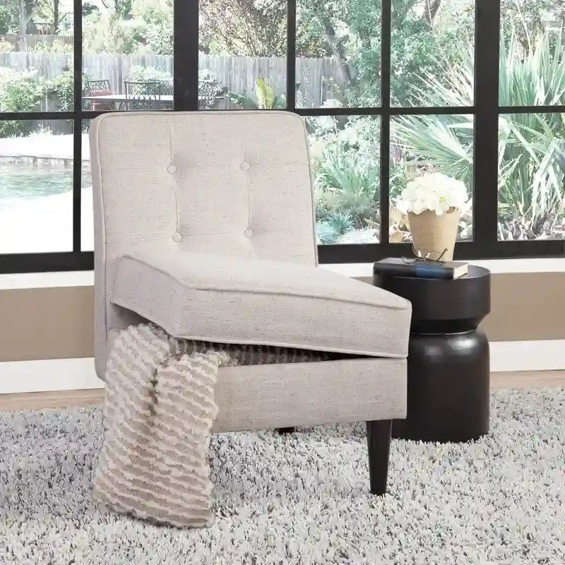 Fauteuil d'appoint sans accoudoirs, capitonné avec rangement, couleur crème mouchetée / beige sable / gris anthracite - Usage unique