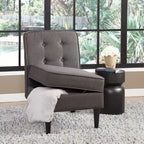 Fauteuil d'appoint sans accoudoirs, capitonné avec rangement, couleur crème mouchetée / beige sable / gris anthracite - Usage unique