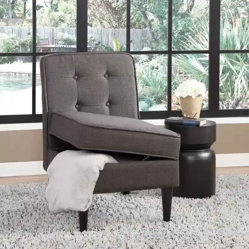 Fauteuil d'appoint sans accoudoirs, capitonné avec rangement, couleur crème mouchetée / beige sable / gris anthracite - Usage unique