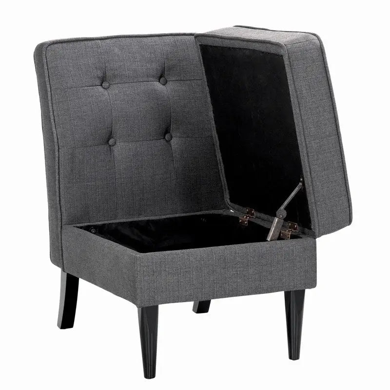 Fauteuil d'appoint sans accoudoirs, capitonné avec rangement, couleur crème mouchetée / beige sable / gris anthracite - Usage unique