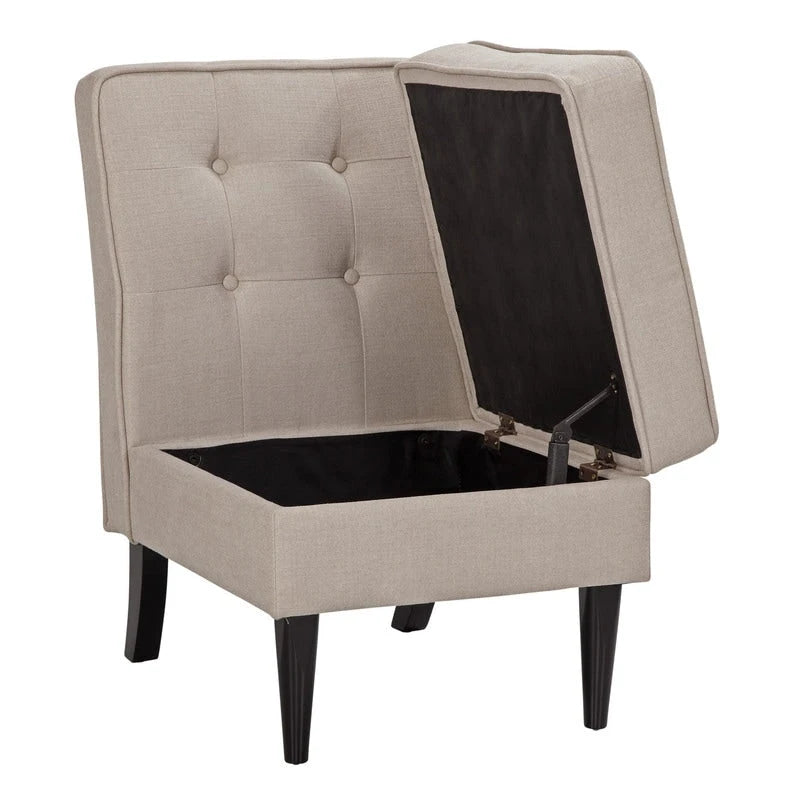 Fauteuil d'appoint sans accoudoirs, capitonné avec rangement, couleur crème mouchetée / beige sable / gris anthracite - Usage unique
