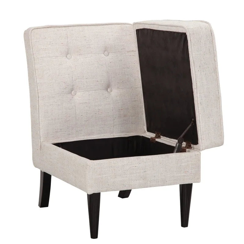 Fauteuil d'appoint sans accoudoirs, capitonné avec rangement, couleur crème mouchetée / beige sable / gris anthracite - Usage unique