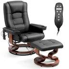 Fauteuil de massage inclinable en cuir PU noir/beige avec ottoman et pivotement à 360° - Usage individuel