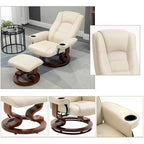 Fauteuil de massage inclinable en cuir PU noir/beige avec ottoman et pivotement à 360° - Usage individuel