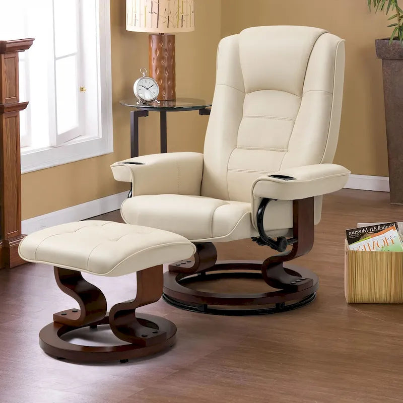 Fauteuil de massage inclinable en cuir PU noir/beige avec ottoman et pivotement à 360° - Usage individuel