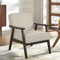 Fauteuil d'appoint du milieu du siècle en hévéa gris / bleu / jaune / blanc avec pieds inclinés et coussins amovibles - Usage unique