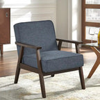 Fauteuil d'appoint du milieu du siècle en hévéa gris / bleu / jaune / blanc avec pieds inclinés et coussins amovibles - Usage unique