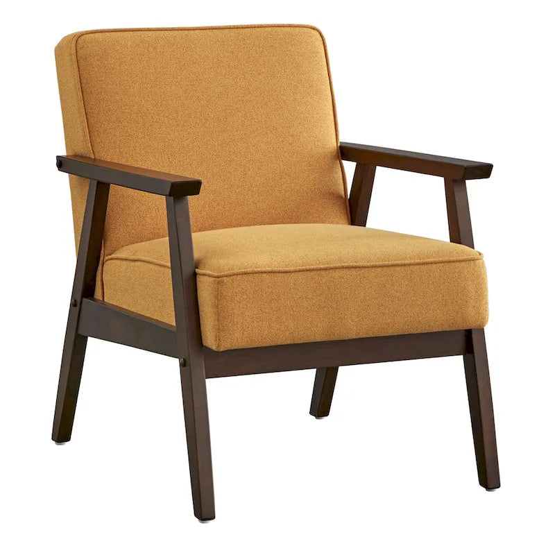 Fauteuil d'appoint du milieu du siècle en hévéa gris / bleu / jaune / blanc avec pieds inclinés et coussins amovibles - Usage unique