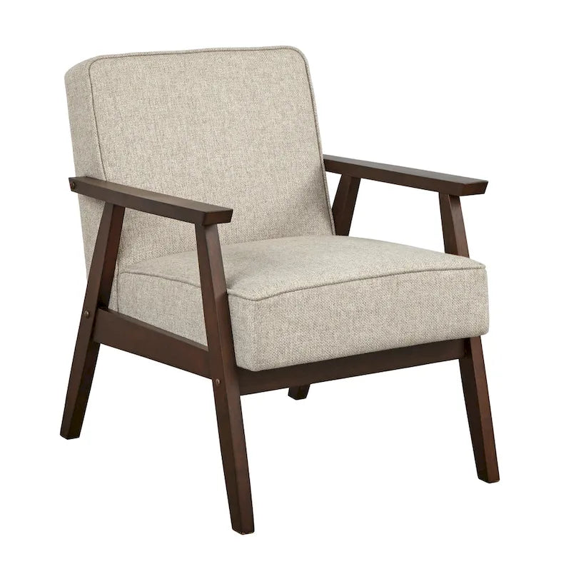 Fauteuil d'appoint du milieu du siècle en hévéa gris / bleu / jaune / blanc avec pieds inclinés et coussins amovibles - Usage unique